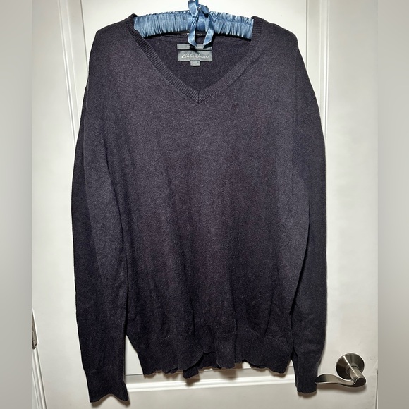 Eddie Bauer Cotton Cashmere V Neck Sweater Dark Gray Men’s XL - Picture 2 of 8